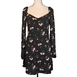 Divided by H&M Cottagecore Coquette Black Floral Sweetheart Neck Mini Dress 6